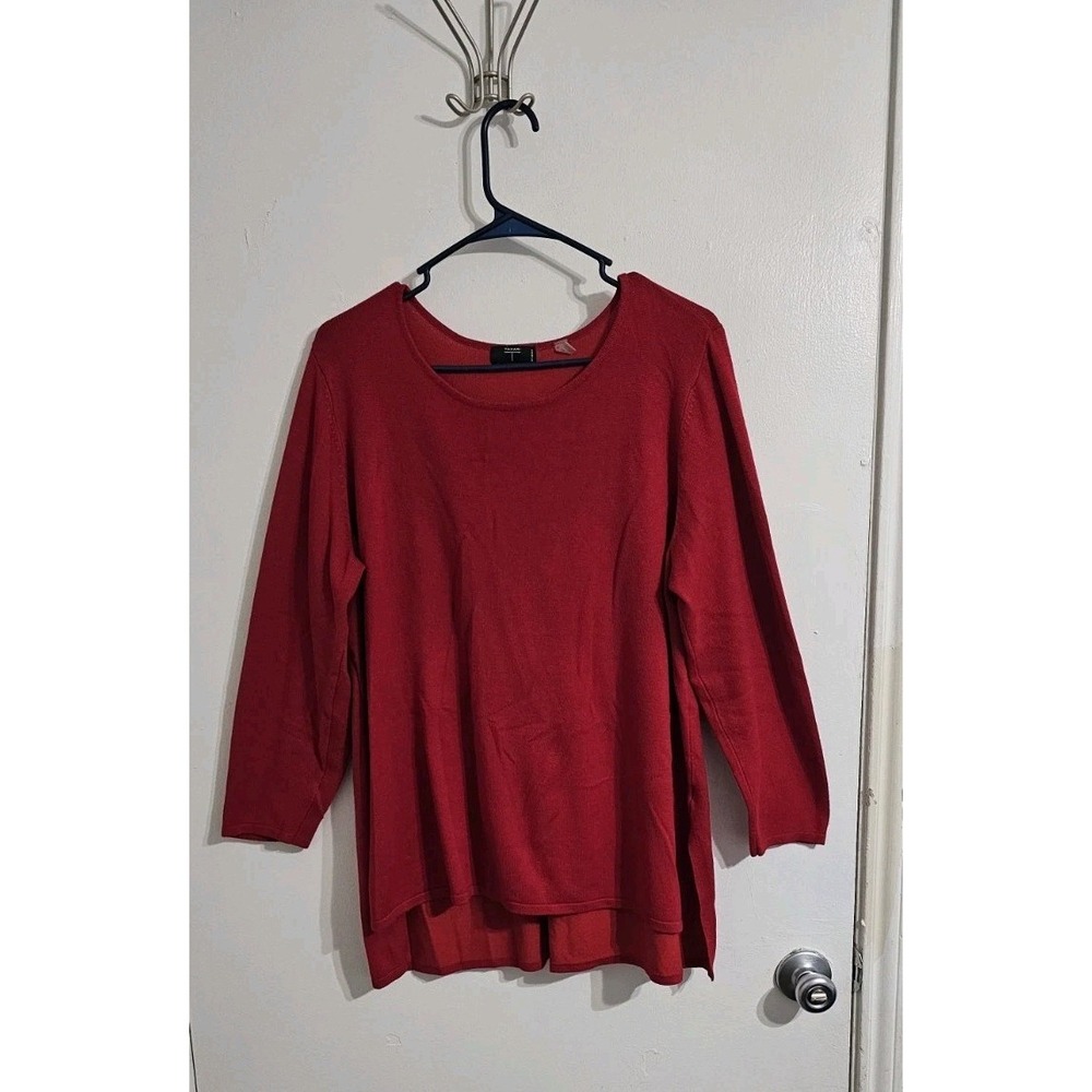 Tahari Pullover Knit Sweater Top Sz 1X Red Minimalist Preppy Casual Chic Vibrant